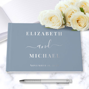 Chic Script Photo Silver Foil Dusty Blue Wedding Guest Book
