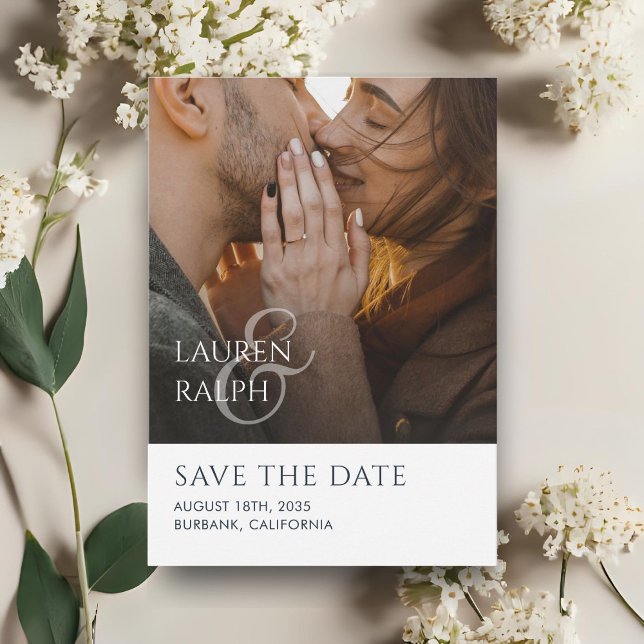 Chic Script Photo Wedding Save The Date Holiday Card (Creator Uploaded)
