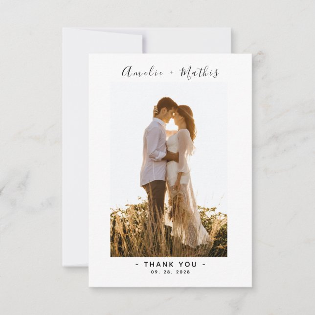 Chic Script Photo Wedding Thank You Card (Front)