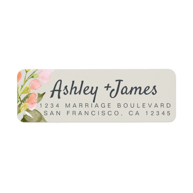 Chic Script Pink Floral Wedding Return Address Label (Front)