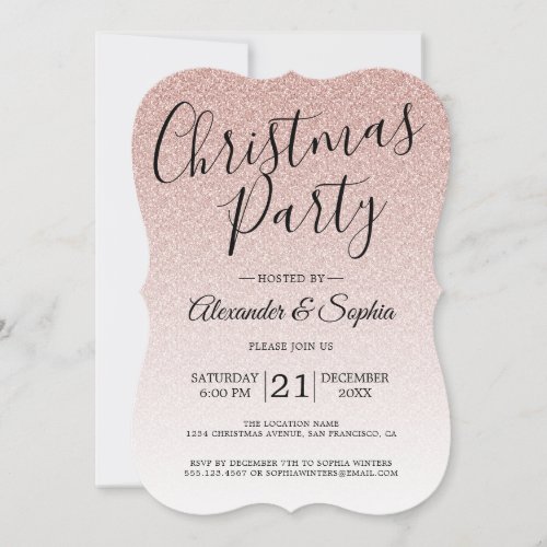 Chic Script Pink Glitter Ombre Christmas Party Inv Invitation
