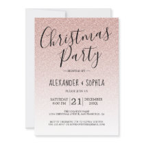 Chic Script Pink Glitter Ombre Christmas Party Invitation