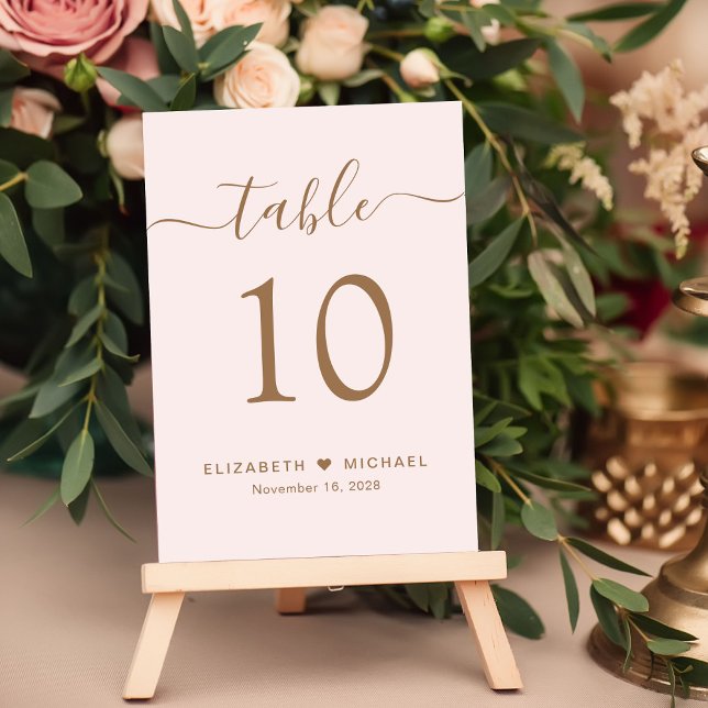 Chic Script Pink Gold Wedding Reception Table Number (Chic Script Pink Gold Wedding Reception Table Number)