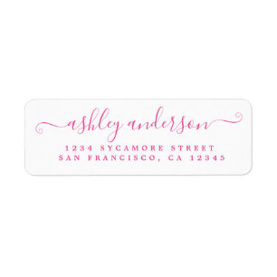 Chic Script Pink Ink Name Return Address Label