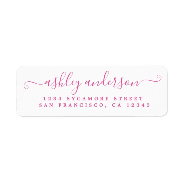 Chic Script Pink Ink Name Return Address Label (Front)