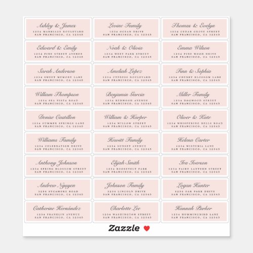 Chic Script Pink Wedding Guest Address Labels