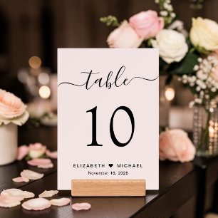 Chic Script Pink Wedding Reception Table Number Holder