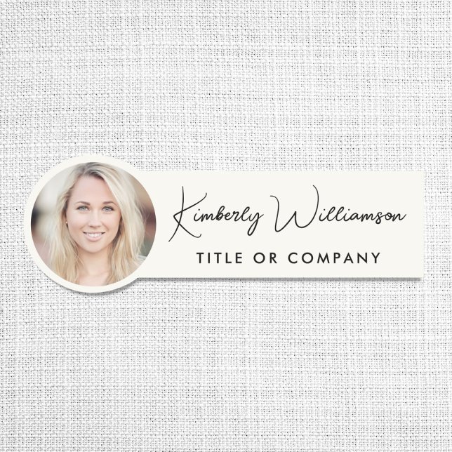 Chic Script Professional Cream Photo Name Tag (Chic Script Professional Cream Photo Name Tag)