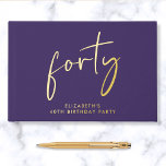 Chic Script Purple 40th Birthday Party Foil Guest Book<br><div class="desc">Elevate her 40th birthday party with this elegant purple guestbook featuring real gold foil,  "forty" in a chic script and her name in simple lettering. Personalize the title on the spine and change the foil color to silver or rose gold if desired.</div>
