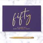 Chic Script Purple 50th Birthday Party Foil Guest Book<br><div class="desc">Elevate her 50th birthday party with this elegant purple guestbook featuring real gold foil,  "fifty" in a large chic script and her name in modern typography. Personalize the title on the spine and change the foil color to silver or rose gold if desired.</div>