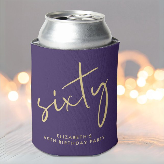 Chic Script Purple 60th Birthday Party Can Cooler (Creator Uploaded)