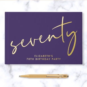 Chic Script Purple 70th Birthday Party Foil Guest Book