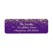 Chic Script Purple Glitter Wedding Return Address Label