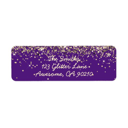 Chic Script Purple Glitter Wedding Return Address Label