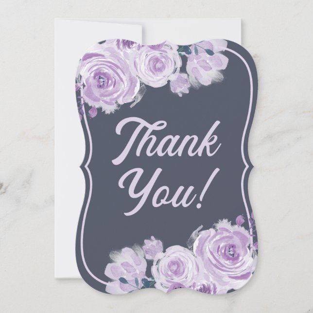 Chic Script Purple & Teal Floral Thank You Cards (Front)