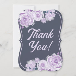 Chic Script Purple & Teal Floral Thank You Cards