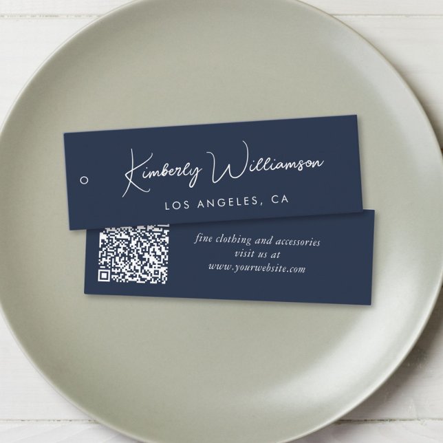 Chic Script QR Code Blue Clothing Hang Tag (Chic Script QR Code Blue Clothing Hang Tag)