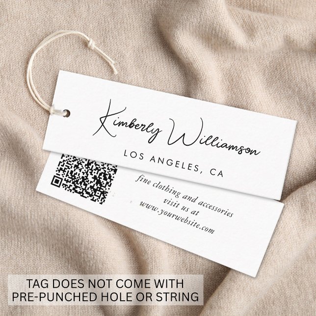 Chic Script QR Code Clothing Hang Tag (Empower your name in our signature script as your logo and brand identity)