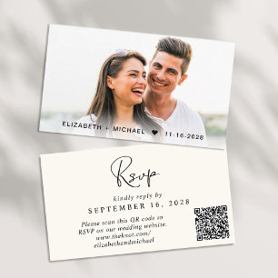Chic Script QR Code Cream Wedding RSVP Enclosure Card