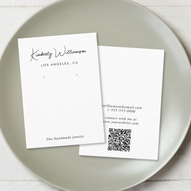 Chic Script QR Code Earring Jewelry Display Card (Empower your name in our signature script as your logo and brand identity)