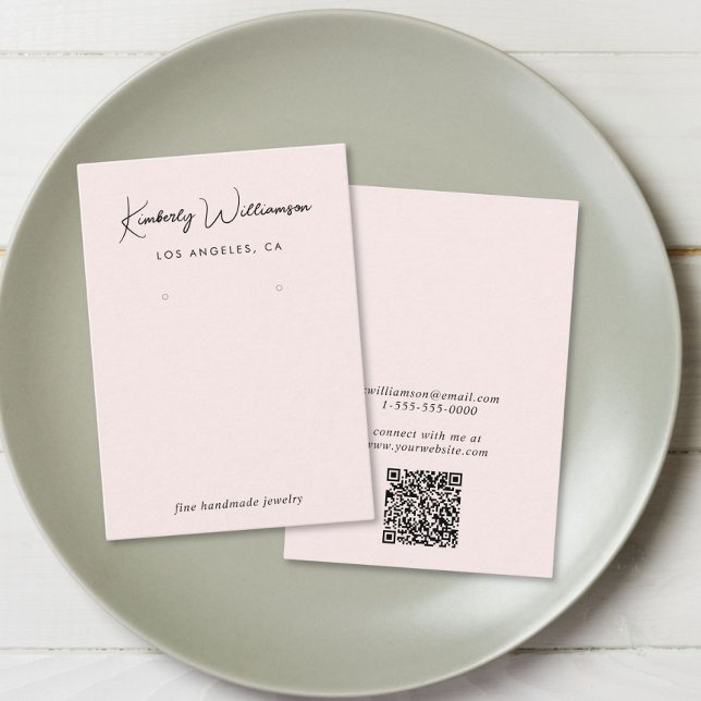 Chic Script QR Code Earring Pink Display Card (Empower your name in our signature script as your logo and brand identity)