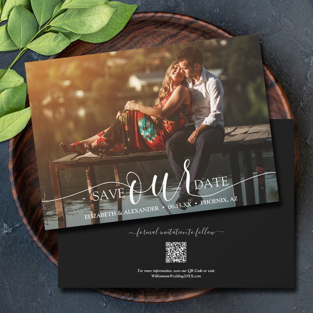 Chic Script QR Code Photo Wedding Save The Date (Creator Uploaded)