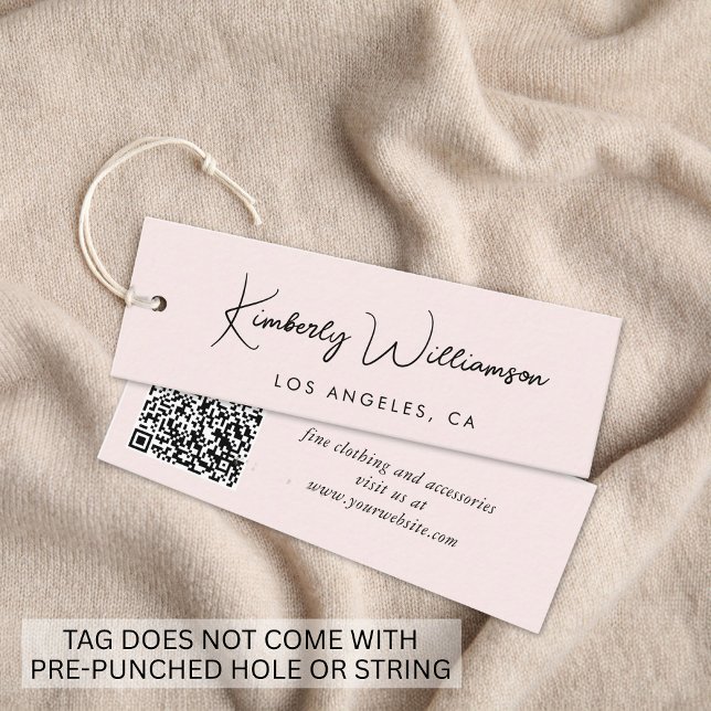 Chic Script QR Code Pink Clothing Hang Tag (Empower your name in our signature script as your logo and brand identity)