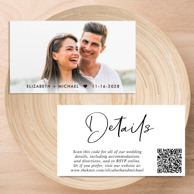 Chic Script QR Code Wedding Details Enclosure Card (Creator Uploaded)