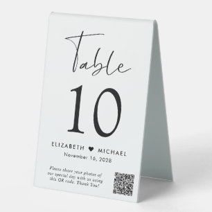 Chic Script QR Code Wedding Reception Table Tent