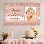 Chic Script Rose Gold Glitter Photo 90th Birthday  Banner<br><div class="desc">Elegant Modern Sparkle rose gold glitter metal Personalized Photo Happy 90th Birthday Party Banner. This Girly Adult feminine NINETY (NINETIETH) Birhday party decor featuring "Happy 90th Birthday" text in a stylish handwritten calligraphy script and custom name and your photo, date on blush pink or rose gold faux brushed metallic foil...</div>