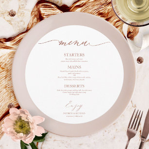 Chic Script Round Wedding Menu Card For Plate