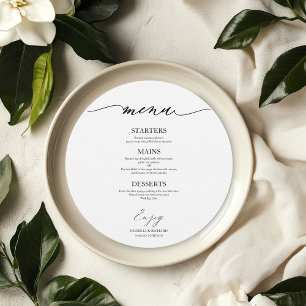 Chic Script Round Wedding Menu Card For Plate