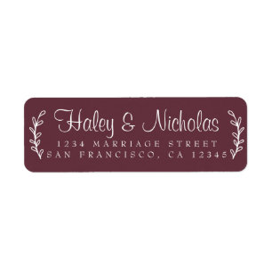 Chic Script Rustic Foliage Wedding Return Address Label