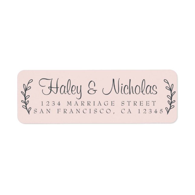 Chic Script Rustic Foliage Wedding Return Address  Label (Front)