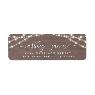 Chic Script Rustic Lights Wedding Return Address Label
