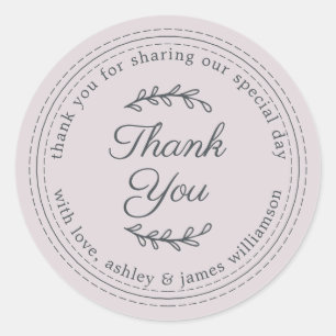 Chic Script Rustic Pastel Purple Wedding Thank You Classic Round Sticker
