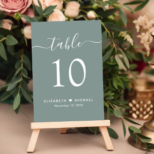 Chic Script Sage Green Wedding Reception Table Number