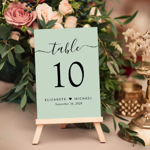 Chic Script Sage Green Wedding Reception Table Number