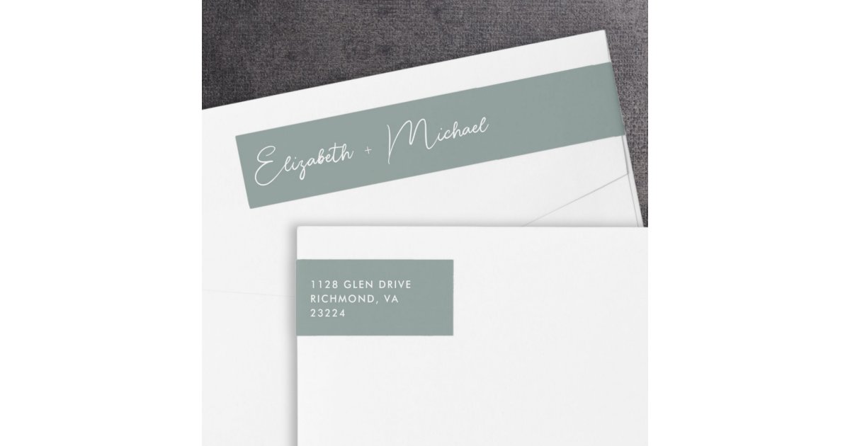 Sage Label Chic Script Sage Green Wedding Return Address Wrap Around Label | Zazzle
