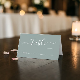 Chic Script Sage Green Wedding Table Number Place Card