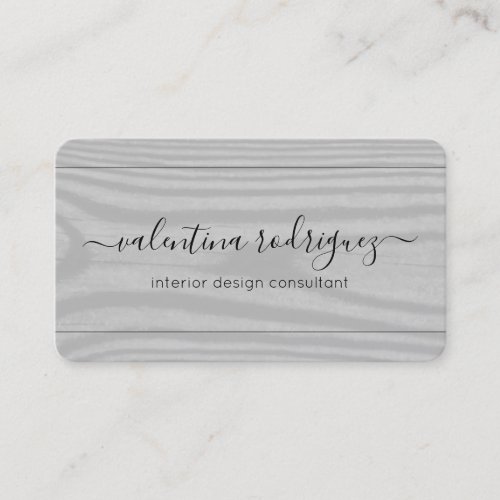 Chic Script Signature Black and Gray Faux Wood Business Card