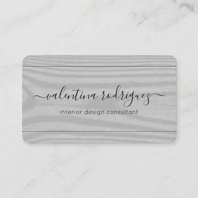Chic Script Signature Black and Gray Faux Wood Business Card (Front)