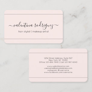 Chic Script Signature Blush Pink and Black Modern Business Card