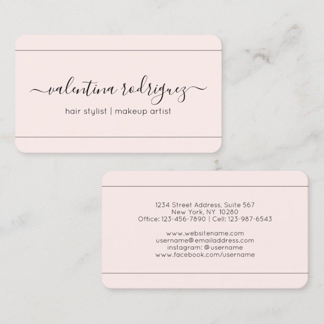 Chic Script Signature Blush Pink and Black Modern Business Card (Front/Back)