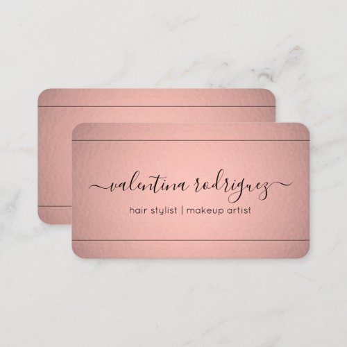 Chic Script Signature Pink Rose Gold Faux Foil Business Card