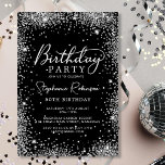 Chic Script Silver Glitter Black 50th Birthday  Invitation<br><div class="desc">Celebrate in elegance with this Black and Silver Glitter 50th Birthday Invitation. A sparkling silver glitter frame and Black background make this design truly stunning, while chic calligraphy adds a feminine touch. Perfect for milestone birthdays like a 30th 40th 60th 70th and easily customizable for any age. Reach out for...</div>