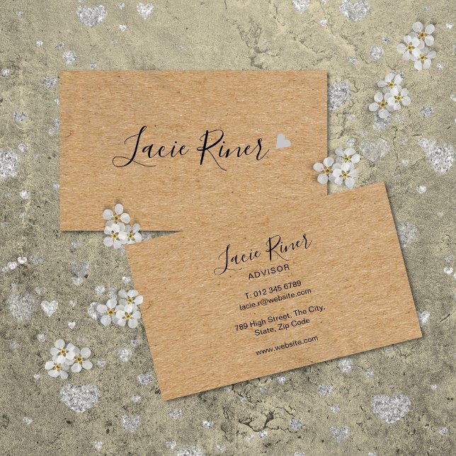 Chic Script Silver Love Heart Rustic Kraft Business Card (Chic Script Silver Love Heart Rustic Kraft Business Card)