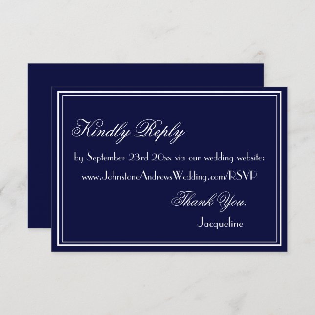 Chic script simple elegant wedding website RSVP Enclosure Card (Front/Back)