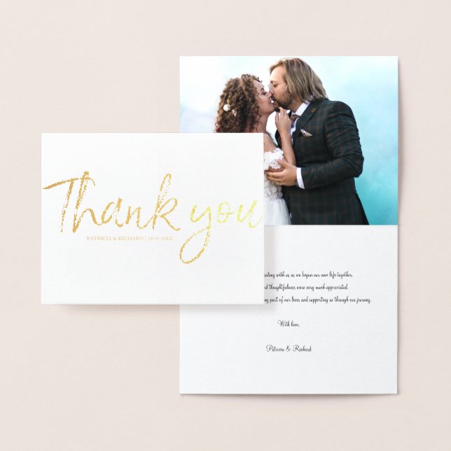 Chic Script Simple Wedding Thank You Photo Foil Card (Display)