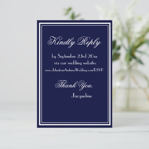  Chic script simple wedding website RSVP navy blue Enclosure Card
